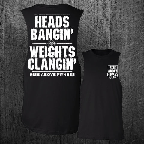 "HEADS BANGIN" Custom Cut Muscle Tee