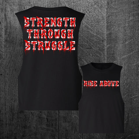 "STRENGTH THROUGH STRUGGLE" Women's Custom Cut Crop Muscle Tee